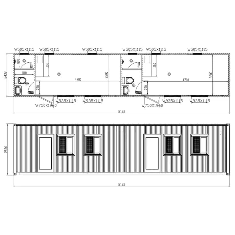 40ft Container House 2 Bedrooms 2 Bathrooms Prefab Tiny Home Portable Living thumbnail 2